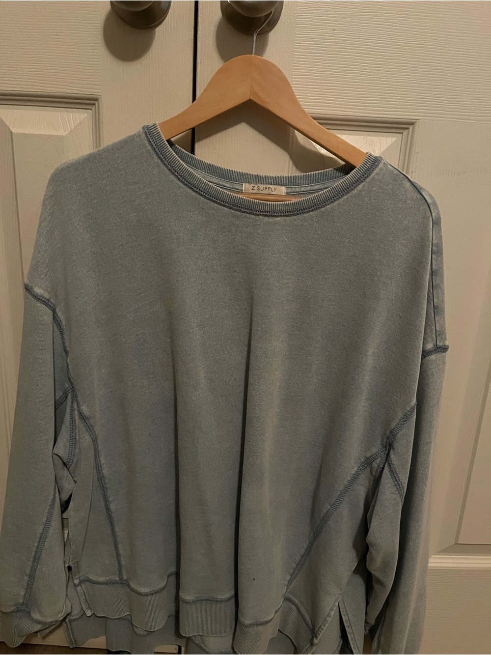 Z Supply Faded Acid wash/Sky Blue Pullover Sweatshirt